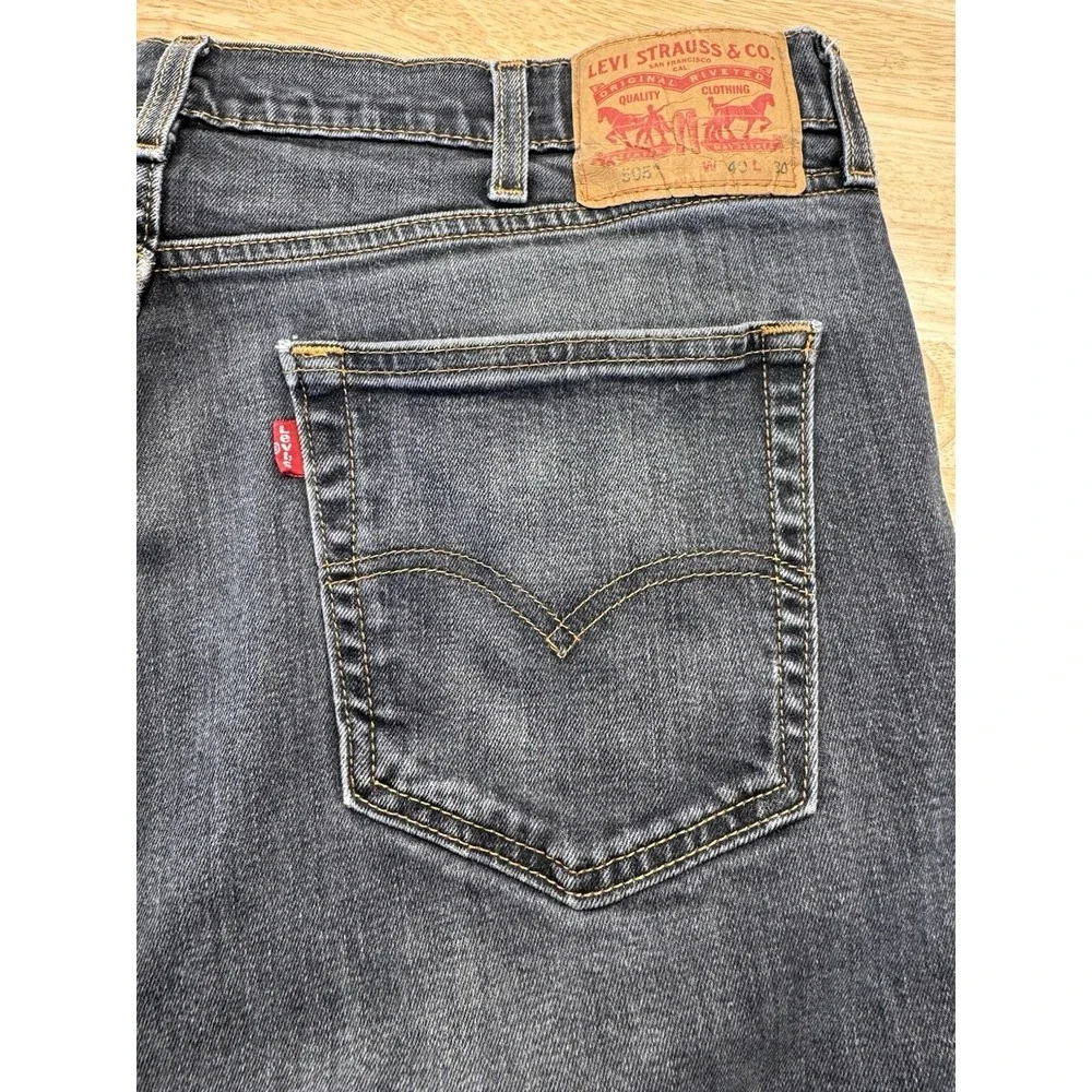 Levis 505 Regular Fit Straight Leg Black Denim Distressed Stretch Men's 40x30‎